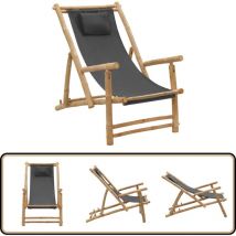 Chaise de terrasse Bambou et toile Gris foncé - Chaises De Jardin - Chaises De Terrasse - Meubles De Jardin - Fauteuil De Jardin - Chaise Lounge
