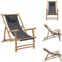 Chaise de terrasse Bambou et toile Gris foncé - Chaises De Jardin - Chaises De Terrasse - Meubles De Jardin - Fauteuil De Jardin - Chaise Lounge