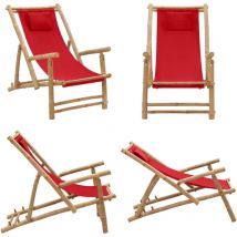 Chaise de terrasse Bambou et toile Rouge - Chaises De Jardin - Chaises De Terrasse - Meubles De Jardin - Mobilier Extérieur - Chaise Lounge - Home &