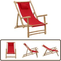 Chaise de terrasse Bambou et toile Rouge - Chaises De Jardin - Chaises De Terrasse - Meubles De Jardin - Mobilier Extérieur - Chaise Lounge