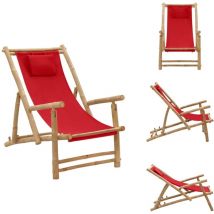 Chaise de terrasse Bambou et toile Rouge - Chaises De Jardin - Chaises De Terrasse - Meubles De Jardin - Mobilier Extérieur - Chaise Lounge