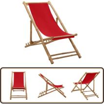 Chaise de terrasse bambou et toile rouge - Chaises De Jardin - Chaises Longues - Mobilier De Jardin - Chaise Pliante - Chaise Lounge