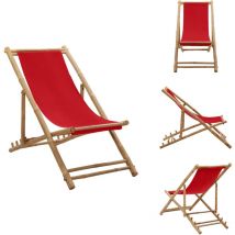 Chaise de terrasse bambou et toile rouge - Chaises De Jardin - Chaises Longues - Mobilier De Jardin - Chaise Pliante - Chaise Lounge