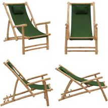 Vidaxl - Chaise de terrasse Bambou et toile Vert - Chaises De Jardin - Chaises De Terrasse - Meubles De Jardin - Fauteuil De Jardin - Chaise Lounge