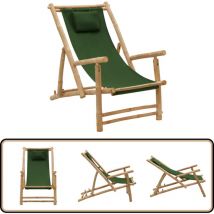 Chaise de terrasse Bambou et toile Vert - Chaises De Jardin - Chaises De Terrasse - Meubles De Jardin - Fauteuil De Jardin - Chaise Lounge