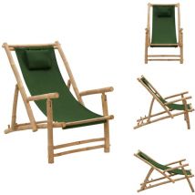 Chaise de terrasse Bambou et toile Vert - Chaises De Jardin - Chaises De Terrasse - Meubles De Jardin - Fauteuil De Jardin - Chaise Lounge