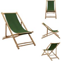 Chaise de terrasse Bambou et toile Vert - Chaises De Jardin - Chaises Longues - Mobilier De Jardin - Chaise Pliante - Chaise De Plage