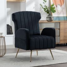 Chaise décorative à oreilles en velours avec pieds dorés métallisés, fauteuil rembourré, chaise d'appoint, canapé simple décontracté, salon, chambre