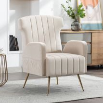 Chaise décorative à oreilles en velours avec pieds dorés métallisés, fauteuil rembourré, chaise d'appoint, canapé simple décontracté, salon, chambre