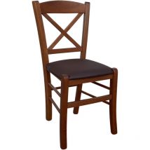 Okaffarefatto - Chaise en bois de noyer foncé avec croix vénitienne et assise en simili cuir marron