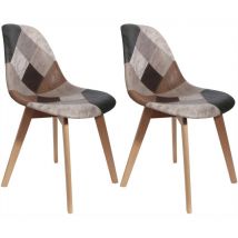 The Home Deco Factory - Chaise en bois de hêtre et polypropylène Patchwork (Lot de 2)