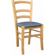 Okaffarefatto - Chaise en bois Venise avec assise rembourrée en similicuir noyer clair anthracite