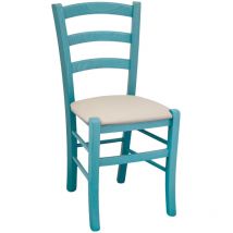 Chaise en bois Venezia turquoise avec assise en similicuir beige
