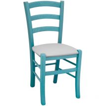 Okaffarefatto - Chaise en bois Venezia turquoise avec assise en similicuir gris clair