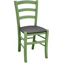 Okaffarefatto - Chaise en bois Venezia vert avec assise en similicuir gris anthracite