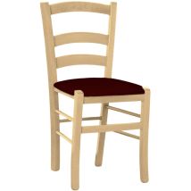 Okaffarefatto - Chaise en bois venise naturel avec siège en similicuir marron