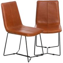 Made In Meubles - Chaise en cuir marron et métal Charles (lot de 2)
