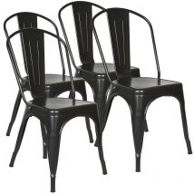 Chaise lot de 4 en fer avec dossier noir (dossier amovible) dimension 85×46×43cm