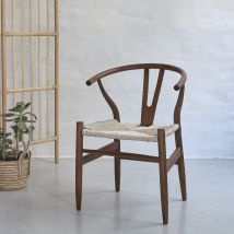 Berah Getah - Chaise en mindi massif finition noyer et assise tissée