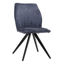 Chaise en velours doux bleu nuit et pied croix en métal noir - james