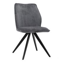 Chaise en velours doux gris anthracite pied croix métal noir - JAMES