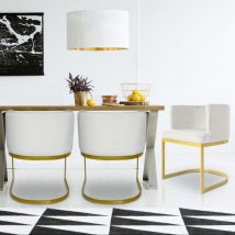 Cotecosy - Chaise / Fauteuil Noellie Velours Blanc pieds Or
