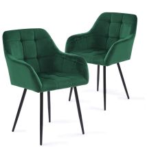 Futurefurniture – Lot De 2 Chaises De Salle À Manger En Velours Vert – Dossier Incurvé Et Coussins Épais – Base En Métal Robuste – Hauteur 84 Cm