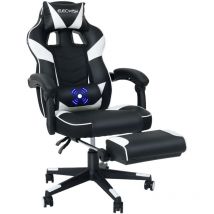 Puluomis - Chaise Gamer Chaises de Bureau à haut Dossier avec Repose-pieds et Support Lombaire et massage -Blanc