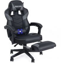 Puluomis - Chaise Gamer Chaises de Bureau à haut Dossier avec Repose-pieds et Support Lombaire et massage -Gris