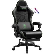 Chaise Gaming avec Repose-Pieds et Haut-Parleur Bluetooth Fauteuil Gamer Ergonomique Siège Pivotante avec Accoudoirs Synchronisés et Coussin Lombaire