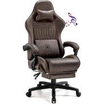 Chaise Gaming avec Repose-Pieds et Haut-Parleur Bluetooth Fauteuil Gamer Ergonomique Siège Pivotante avec Accoudoirs Synchronisés et Coussin Lombaire