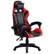 Chaise gaming – Chaise gamer rouge noir – Matériau PVC, inclinaison 150°, 5 roues pivotantes – TEZETA