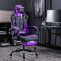 Tanant - Chaise gaming de jeu avec repose-pieds, chaise de bureau ergonomique avec appui-tête rembourré, soutien lombaire, hauteur réglable - Pour le