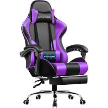 Luckracer - Chaise Gaming Ergonomique de Massage,avec Repose-Pieds et Accoudoirs Synchronisés Fauteuil Gamer Pivotant, en Cuir de pu (Violet)