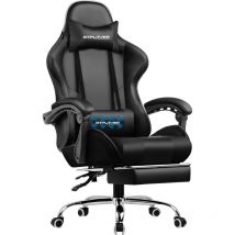 Luckracer - Chaise Gaming Ergonomique de Massage,avec Repose-Pieds et Accoudoirs Synchronisés Fauteuil Gamer Pivotant, en Cuir de pu (Noir)