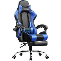 Luckracer - Chaise Gaming Ergonomique de Massage,avec Repose-Pieds et Accoudoirs Synchronisés Fauteuil Gamer Pivotant, en Cuir de pu (Bleu)