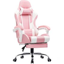 Luckracer - Chaise Gaming Ergonomique de Massage,avec Repose-Pieds et Accoudoirs Synchronisés Fauteuil Gamer Pivotant, en Cuir de pu (Rose)