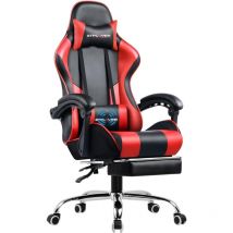 Luckracer - Chaise Gaming Ergonomique de Massage,avec Repose-Pieds et Accoudoirs Synchronisés Fauteuil Gamer Pivotant, en Cuir de pu (Rouge)