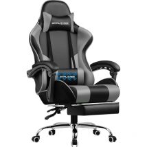Luckracer - Chaise Gaming Ergonomique de Massage,avec Repose-Pieds et Accoudoirs Synchronisés Fauteuil Gamer Pivotant, en Cuir de pu (Gris)