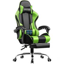 Luckracer - Chaise Gaming Ergonomique de Massage,avec Repose-Pieds et Accoudoirs Synchronisés Fauteuil Gamer Pivotant, en Cuir de pu (Vert)