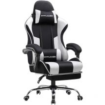 Gtplayer - Chaise Gaming Ergonomique de Massage,avec Repose-Pieds et Accoudoirs Synchronisés Fauteuil Gamer Pivotant, en Tissu(Blanc)