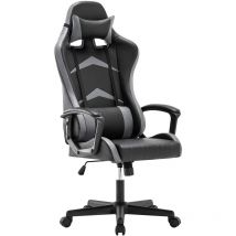 Iwmh Chaise Gaming Ergonomique, Fauteuil de Bureau Pivotant, Dossier Haut, Assise Rembourrée, avec Appui-tête et Soutien Lombaire Ajustables - Gris