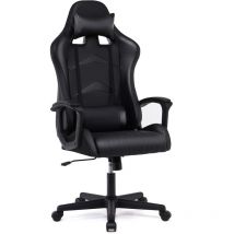 IWMH Chaise Gaming Ergonomique, Fauteuil de Bureau Pivotant, Dossier Haut, Assise Rembourrée, avec Appui-tête et Soutien Lombaire Ajustables - Noir
