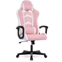 IWMH Chaise Gaming Ergonomique, Fauteuil de Bureau Pivotant, Dossier Haut, Assise Rembourrée, avec Appui-tête et Soutien Lombaire Ajustables - Rose