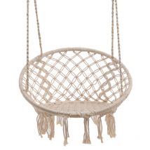 Jardideco - Balançoire en coton Bali avec franges ø82x123cm couleur crème