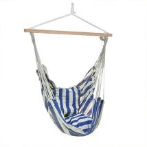 Der Holzwurm - Chaise Hamac Chaise Hamac Blanc Bleu Bois Coton Coussins Jardin Chambre Patio Cour