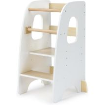Yoleo – Chaise Haute Bébé Mdf – Tour D'Apprentissage Réglable 20-40 Cm – Sécurité Maximale Avec Bords Caoutchoutés – Blanc