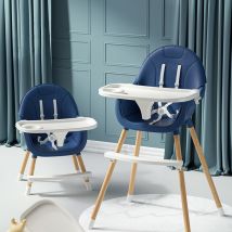 Chaise Haute bébé Évolutive 2 en 1, avec Harnais de sécurité, Siège réglable, Plateau amovible