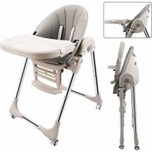 Chaise Haute Bébé Pliable Evolutive, Chaise Haute Enfant Réglable, Nettoyage facile, Avec Roulettes, Gris