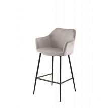 Meubletmoi - Chaise haute de bar en velours marron et piétement métal noir - chic